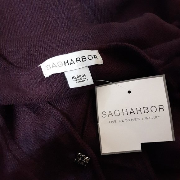 NWT SAG HARBOR Purple Plum Cardigan sweater top attached Size Medium Womens gem - Picture 5 of 9